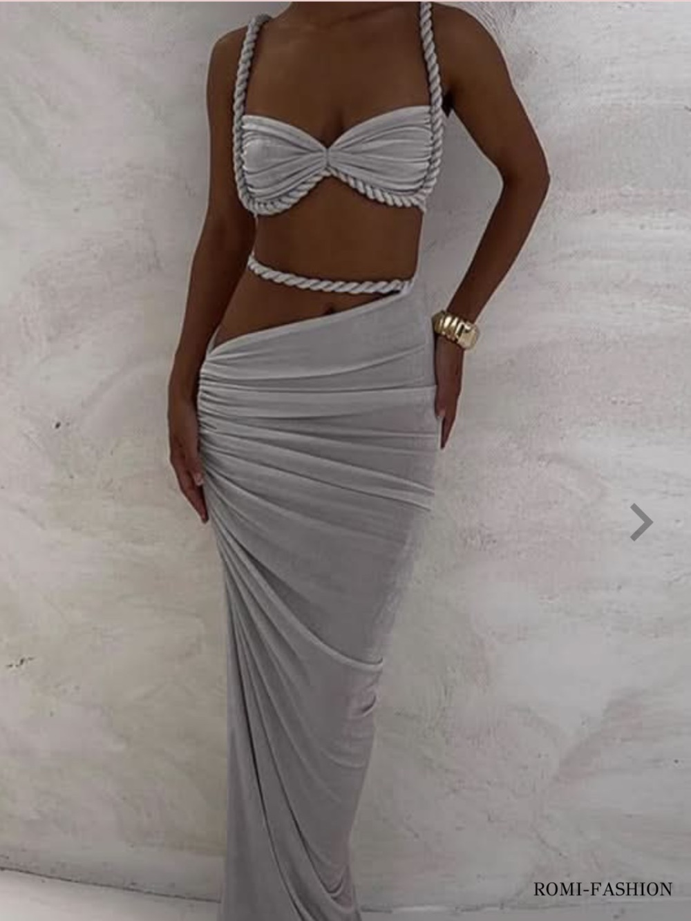 Elegant Gray Two Piece Maxi-Skirt Set